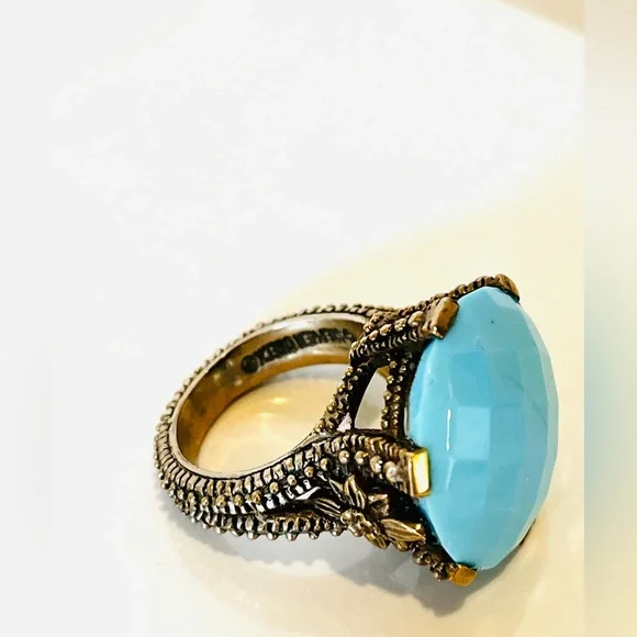 Stephen Dweck Faceted Turquoise Bronze Flower Ring Rings 